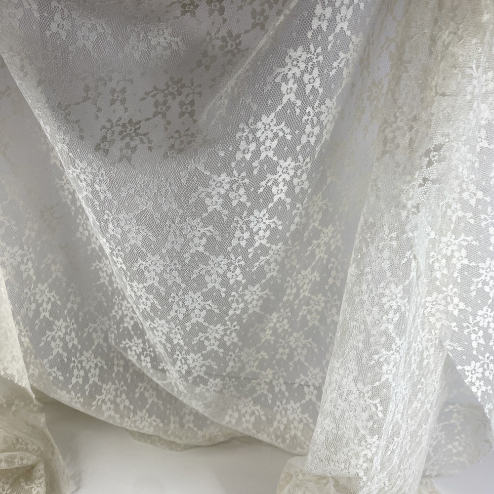 Vintage Lace Curtain Panel Floral Design Cream 37"W x 62"L Window Drape Cottage